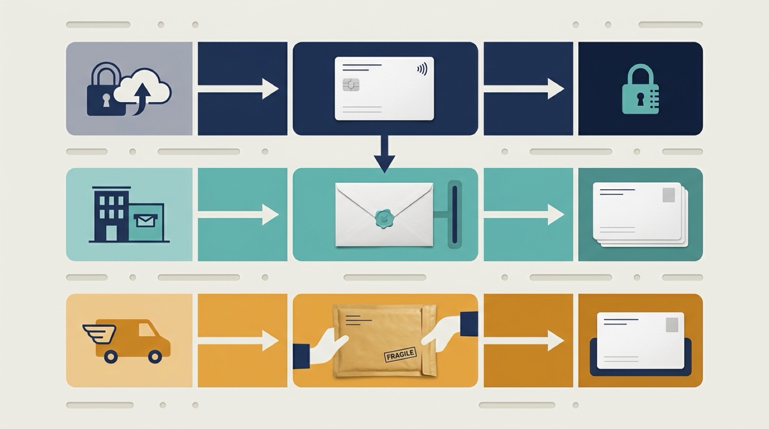 Three possible document submission pathways, electronic transfer, institution-sent records, and a sealed physical envelope