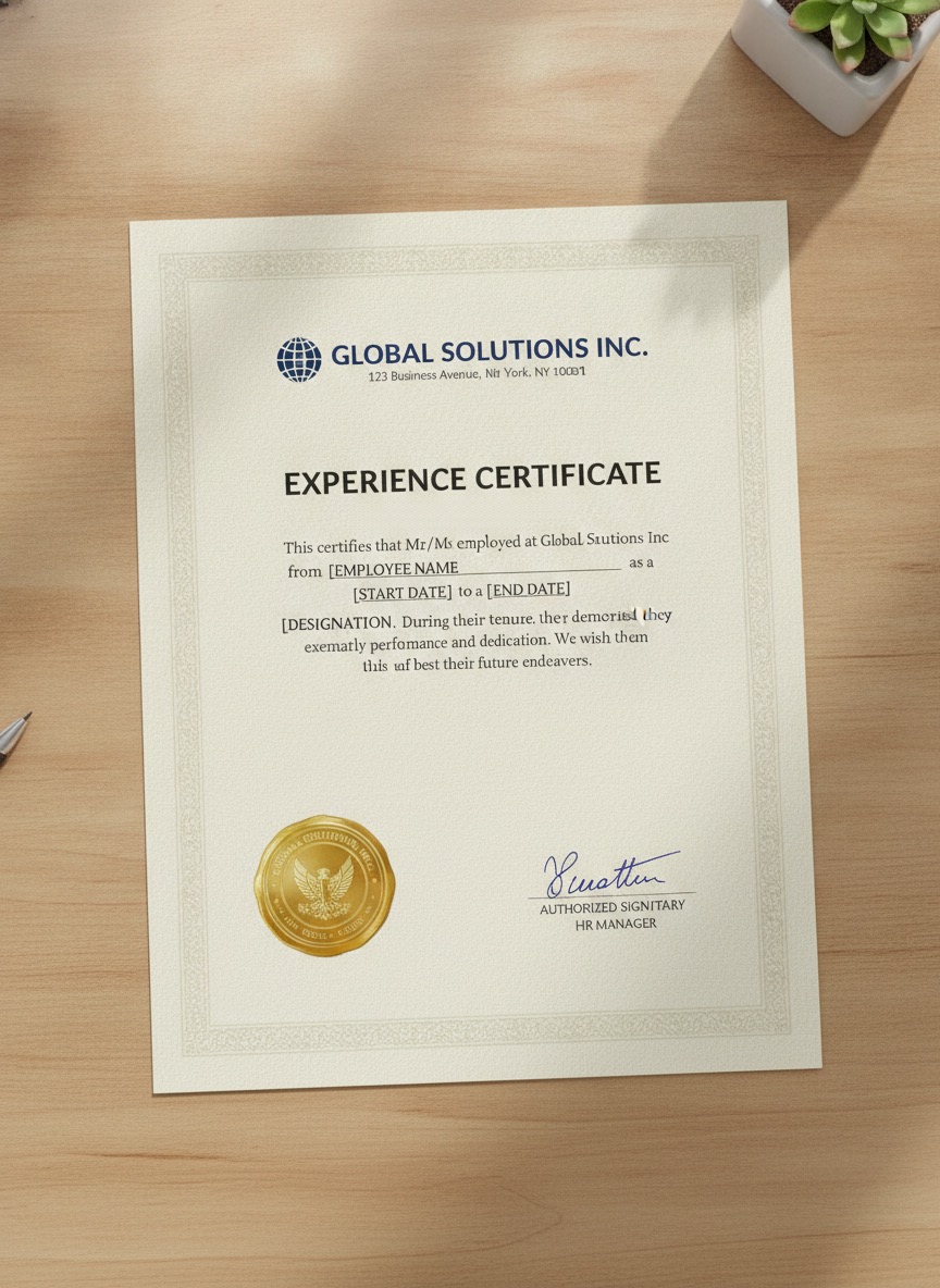 Sample Experience Certificate Attestation document