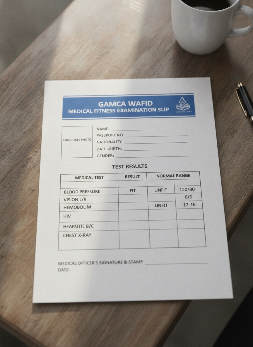 Sample GAMCA Medical Fitness Test document