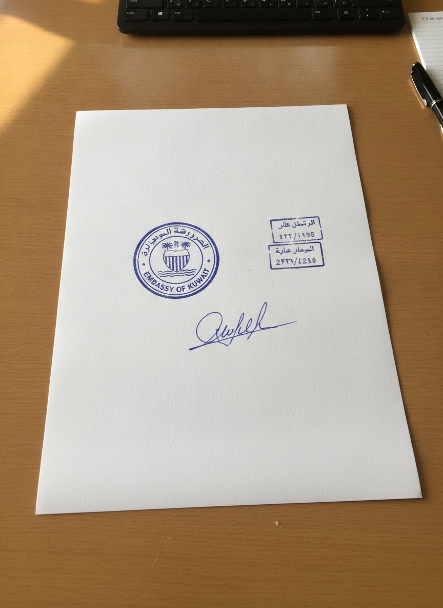Sample Kuwait Embassy Attestation document
