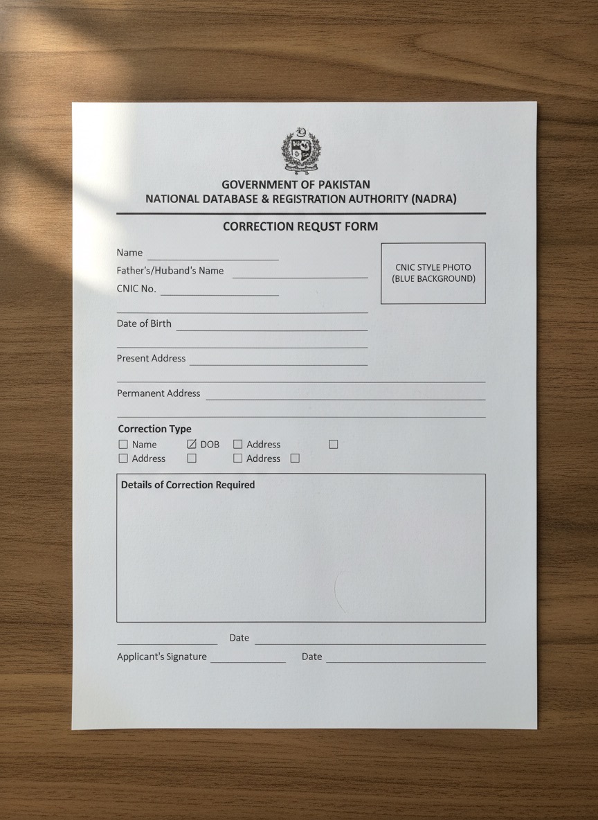 Sample NADRA Record Correction document